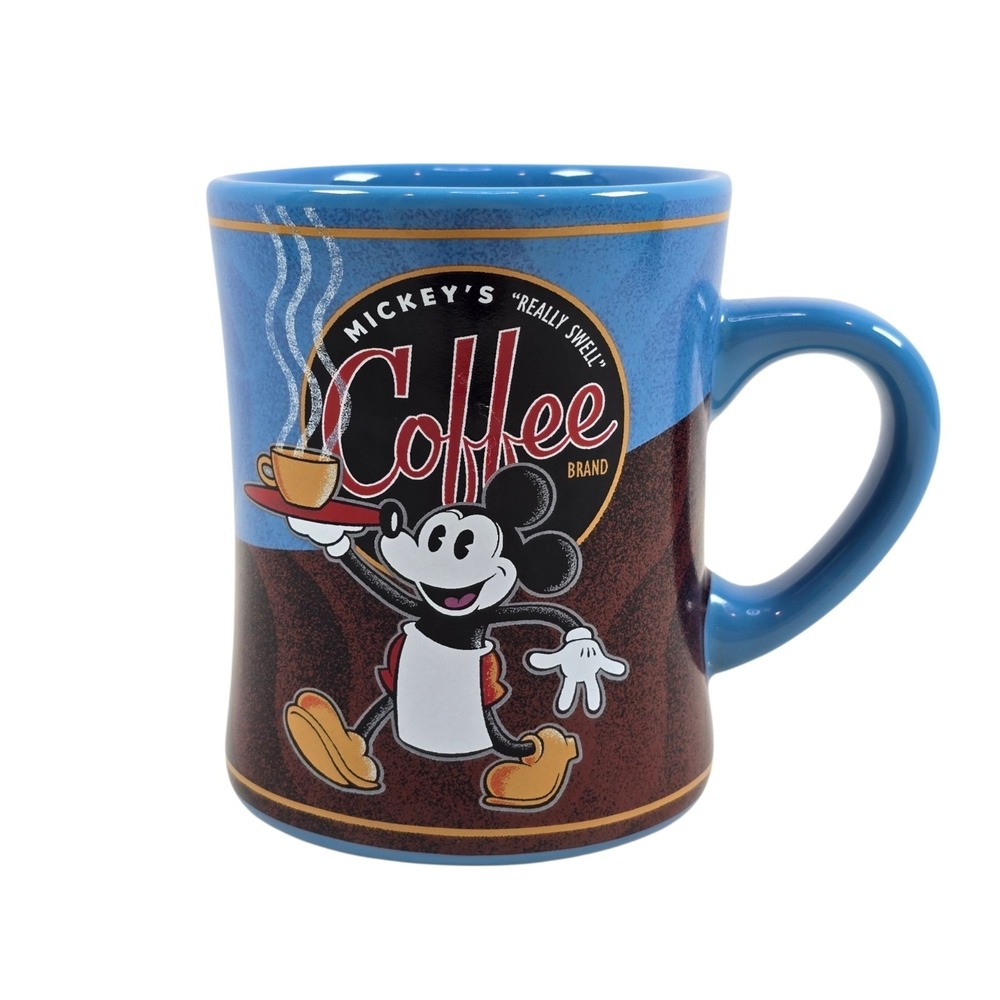 Disney Parks Authentic Mickey's "Really Swell" Brand Theme Perks Blue Coffee Mug